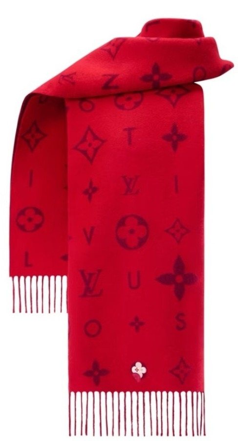 Louis Vuitton Red Burgundy Patterned Scarf