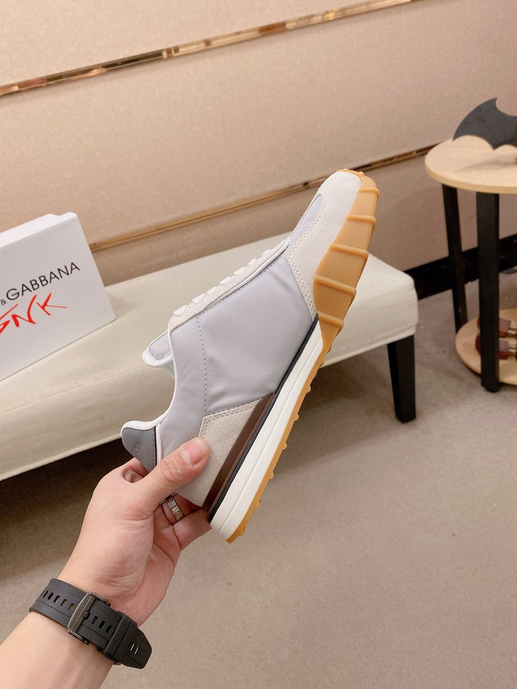 Dolce & Gabbana White & Gray Gum Sole Sneakers