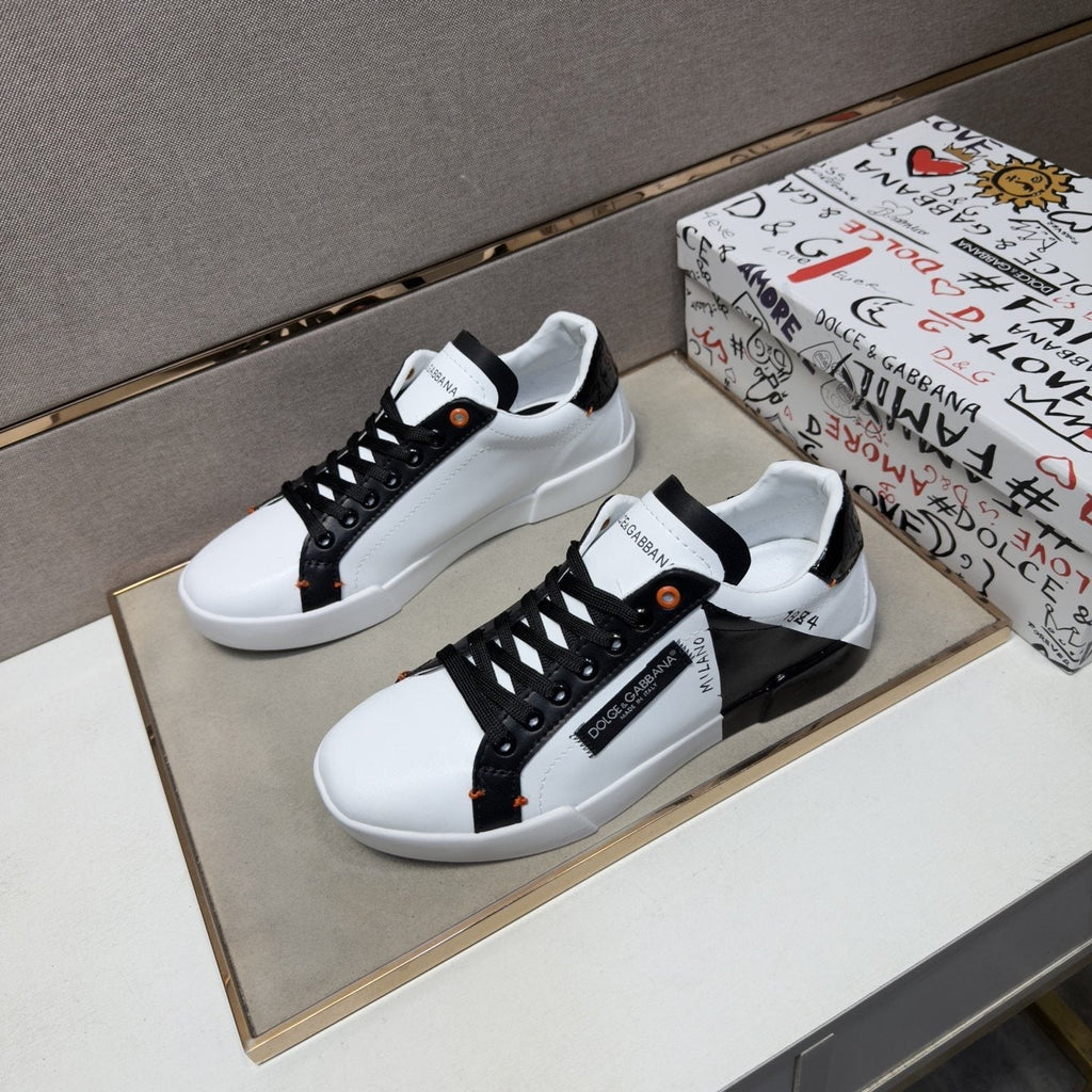 Dolce & Gabbana White Black Orange Low-Top Sneakers