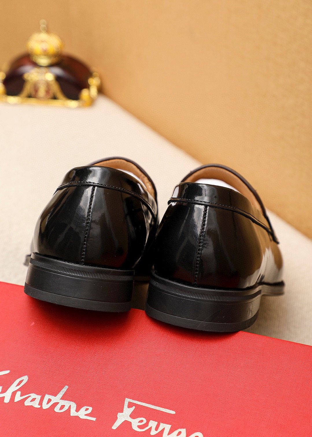 Ferragamo Embossed Bit Loafers - Dark Brown and Black