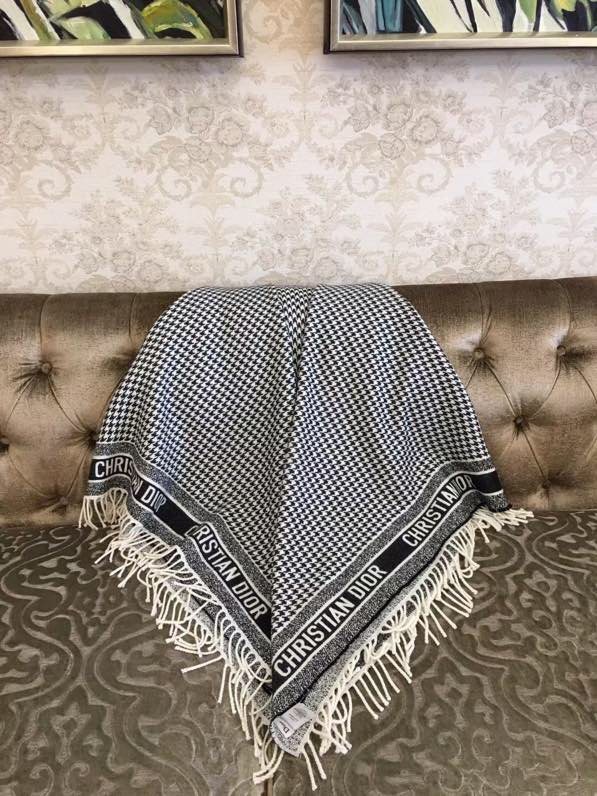Dior Houndstooth Fringe Shawl