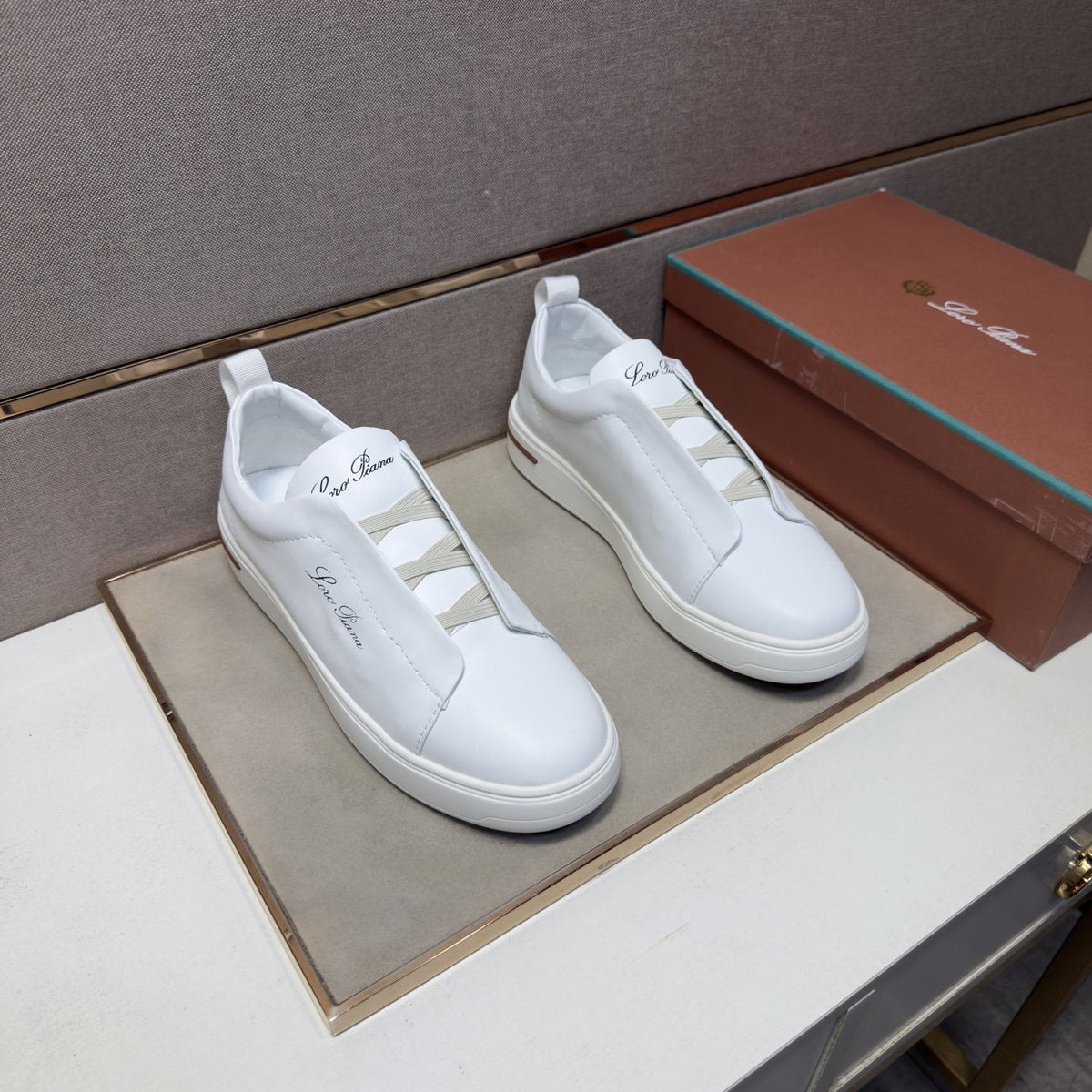 Loro Piana White Band-Detail Low-Top Sneakers