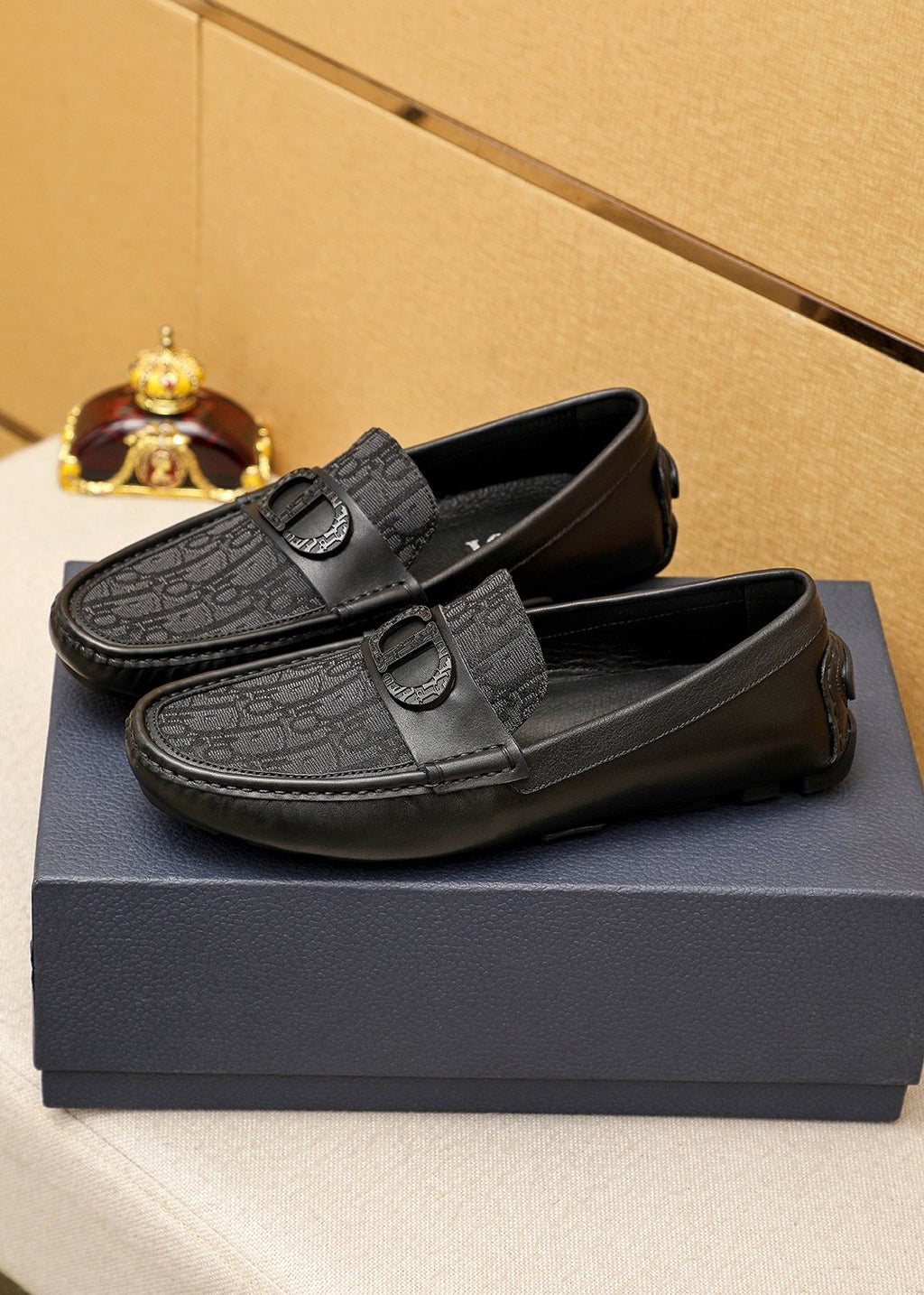 Dior Black Embossed Buckle Loafers