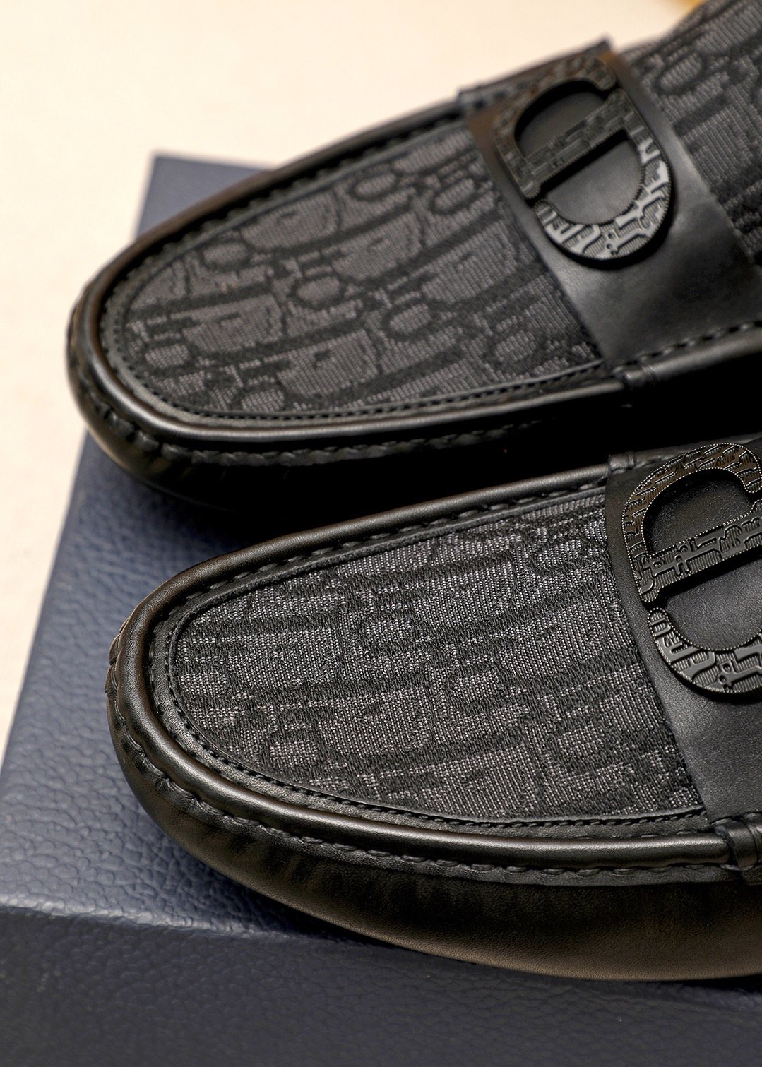 Dior Black Embossed Buckle Loafers