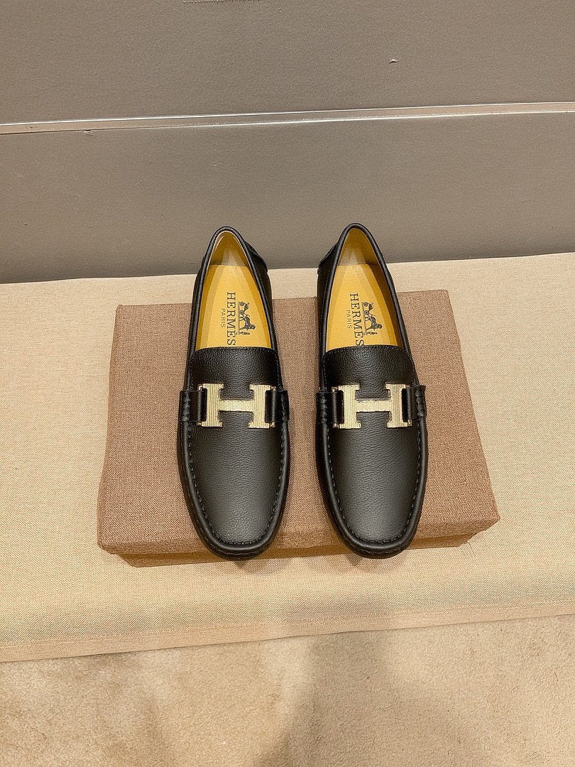 Hermès Black H-Accent Slip-On Loafers