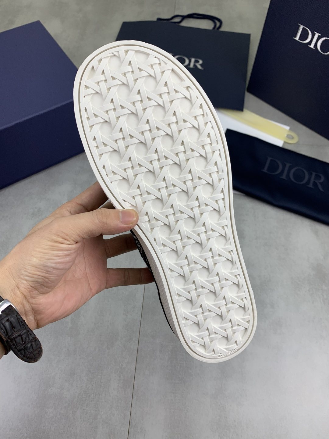 Dior Graphic Canvas Slip-On Sneakers - Black, White and Tan