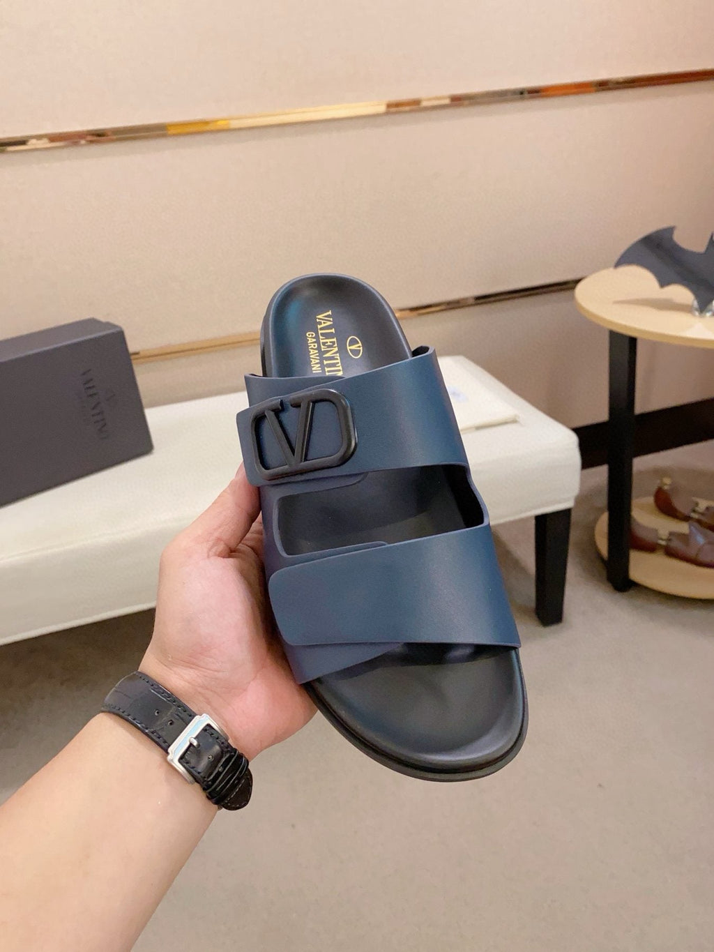 Valentino Men's Two-Strap Buckle Slide Sandals