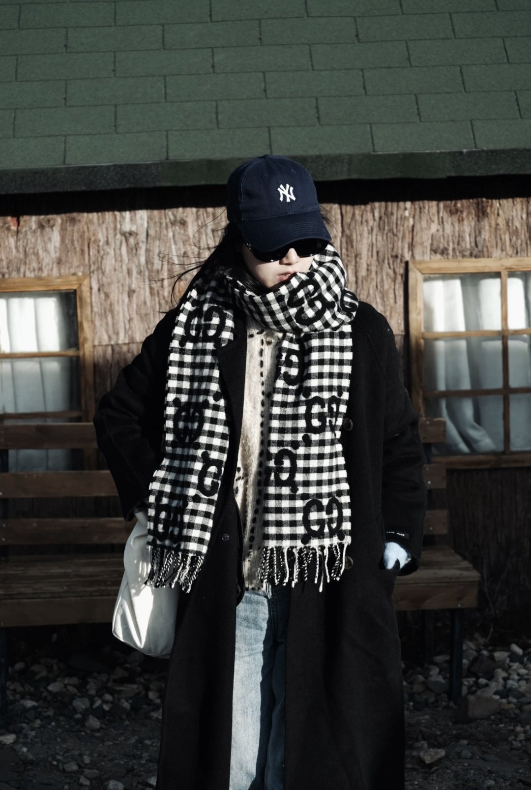 Gucci Black & White Check Scarf