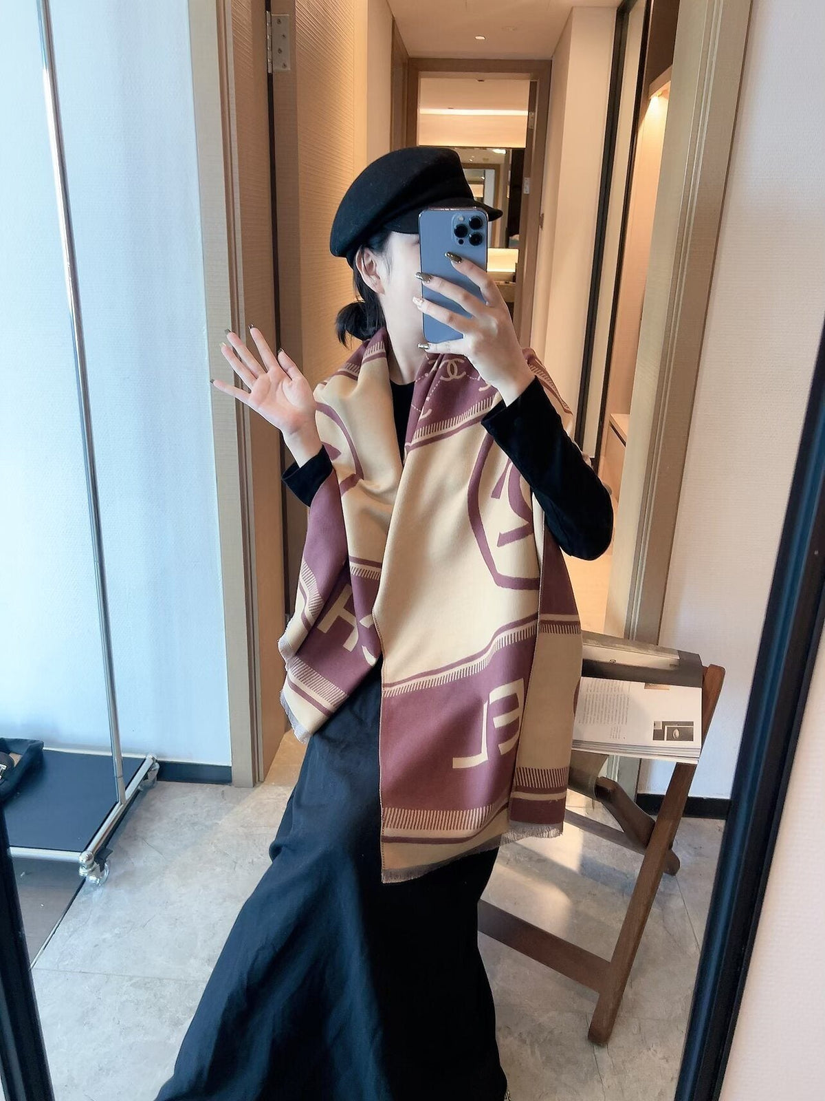 Chanel Logo Border Scarf