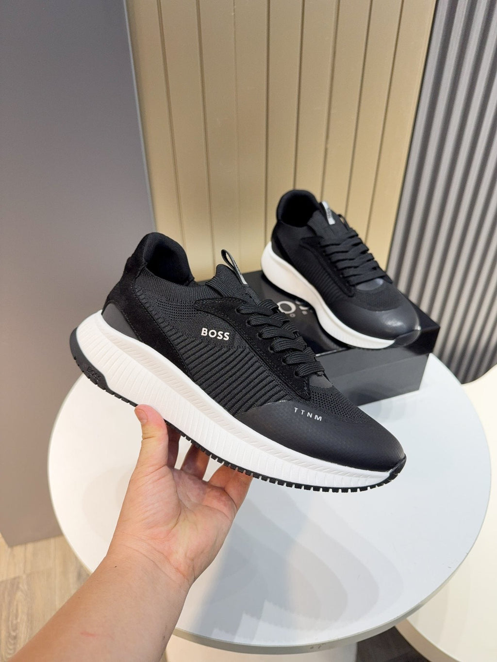 BOSS Knit Lace-Up Sneakers - Side Wordmark Detail