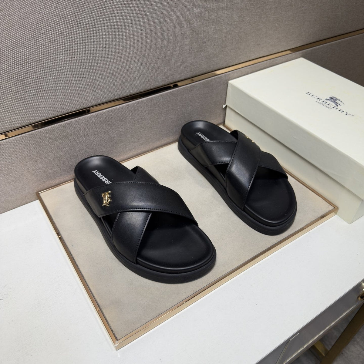 Burberry Men's Cross-Strap Slide Sandals