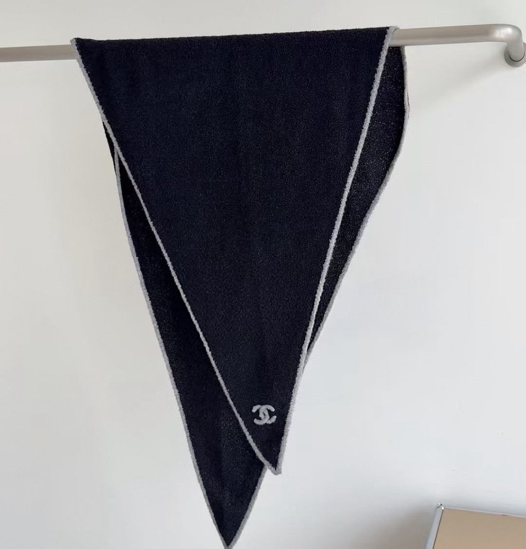 Chanel Black Triangle Scarf with White Trim