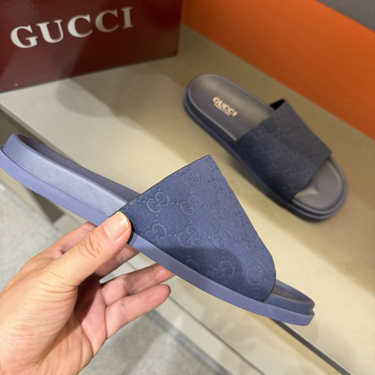 Gucci Men's Embossed Strap Slide Sandals