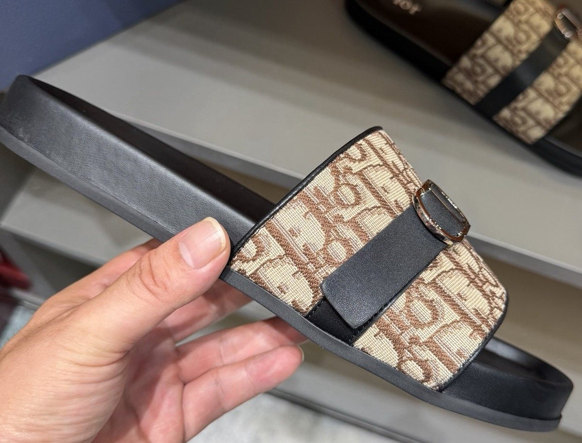 Dior Blue-Gray Pattern Slide Sandals
