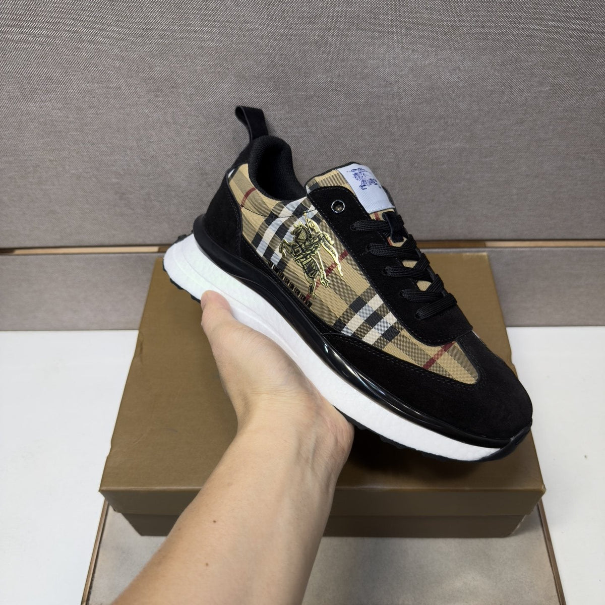 Burberry Men's Plaid Panel Sneakers - Padded Collar