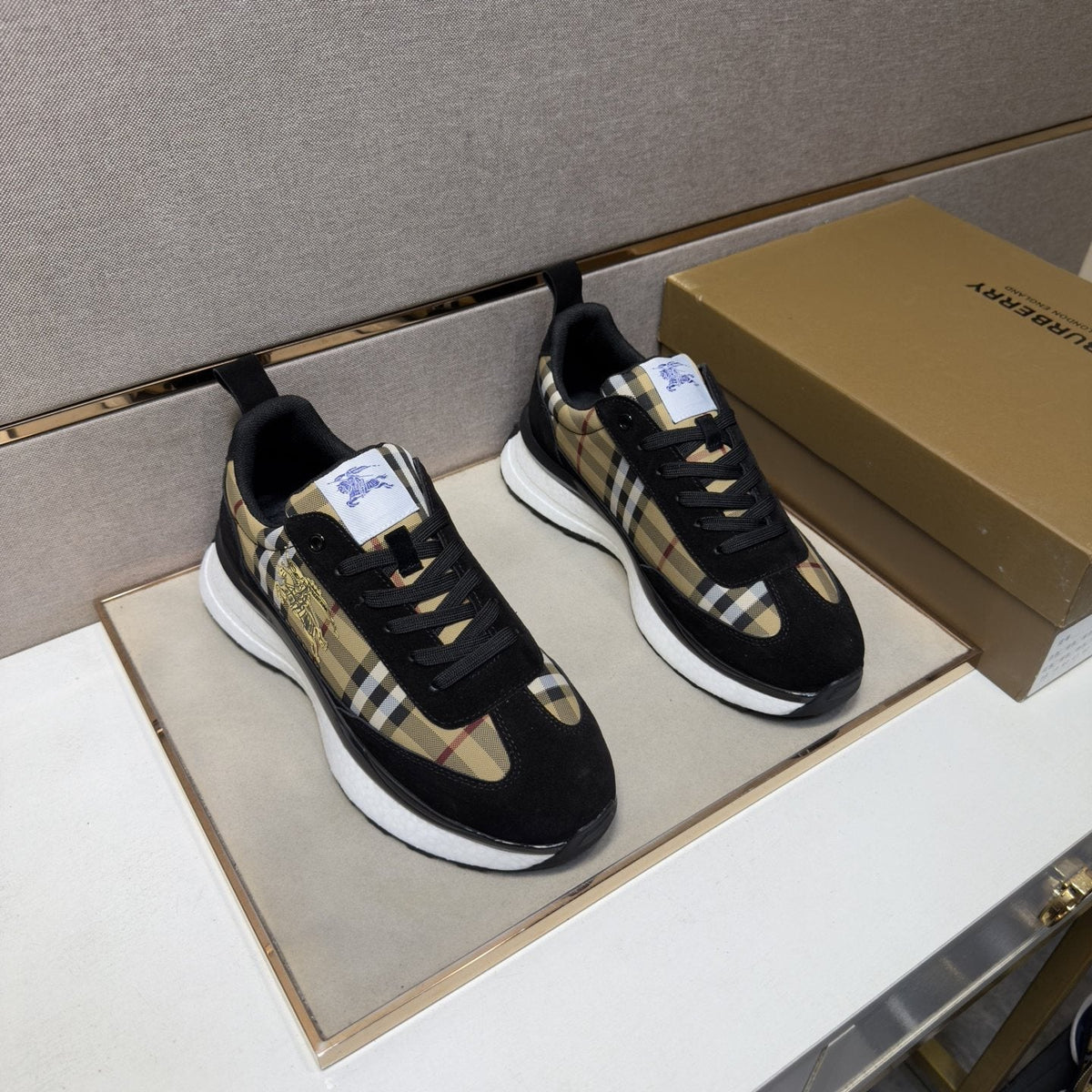 Burberry Men's Plaid Panel Sneakers - Padded Collar