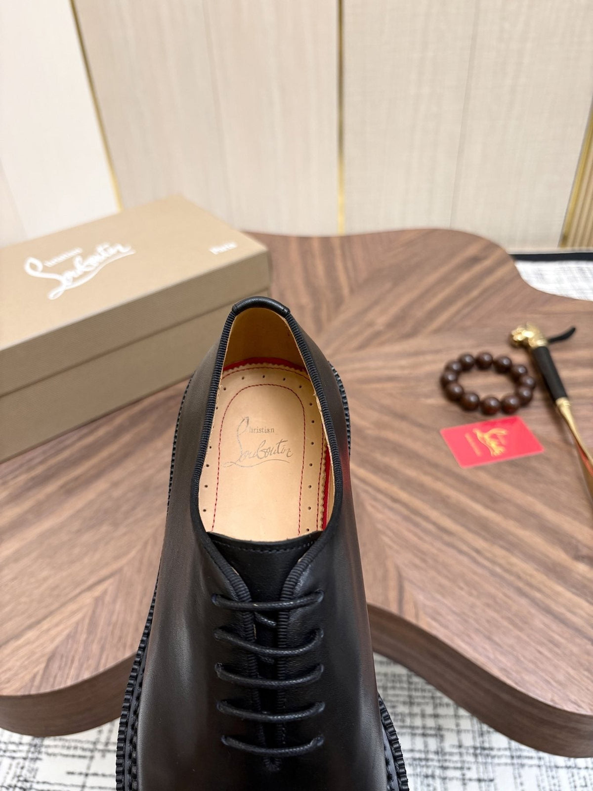 Christian Louboutin Black Lace-Up Dress Shoes with Red Outsole