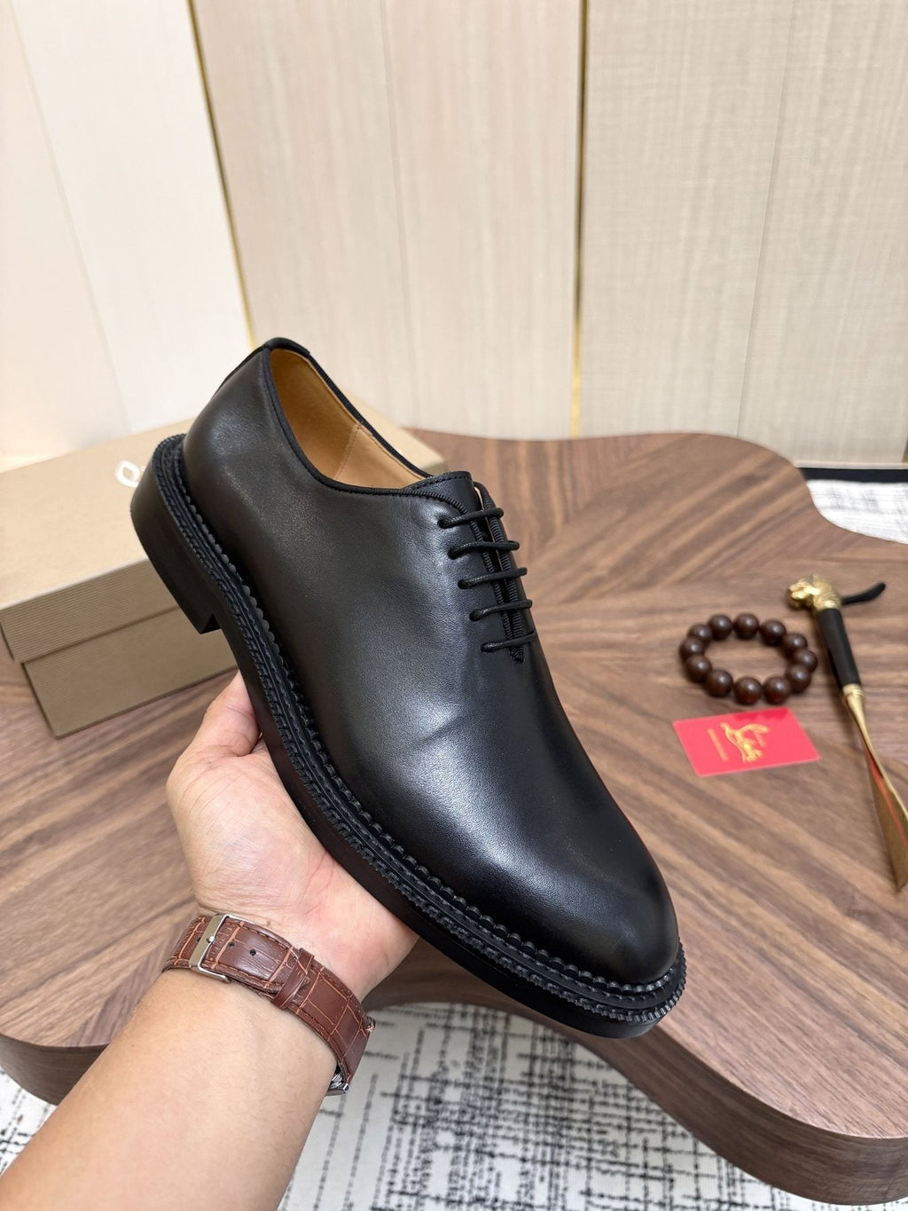 Christian Louboutin Black Lace-Up Dress Shoes with Red Outsole