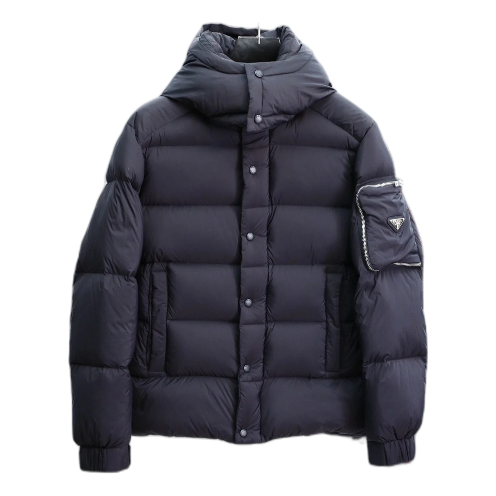 Prada Hooded Puffer Jacket with Signature Sleeve Pouch