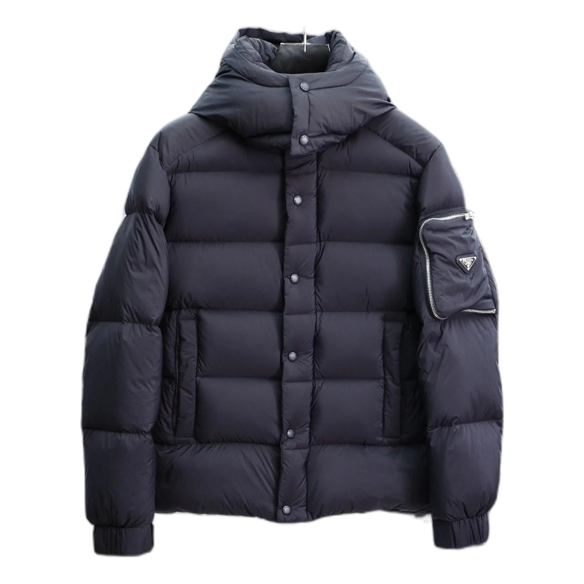 Prada Hooded Puffer Jacket with Signature Sleeve Pouch