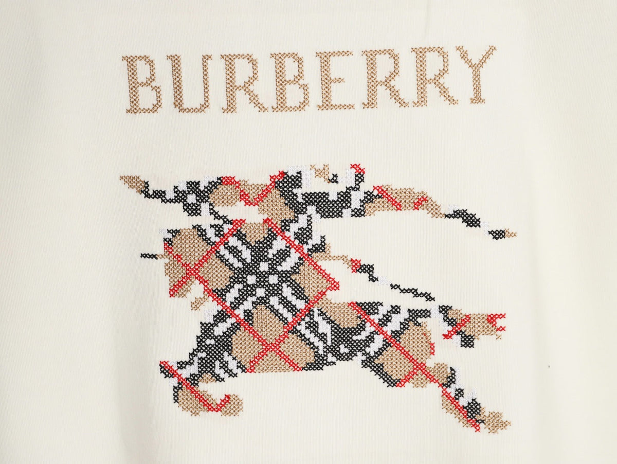 Burberry Check Equestrian Graphic Long-Sleeve Top - Cream